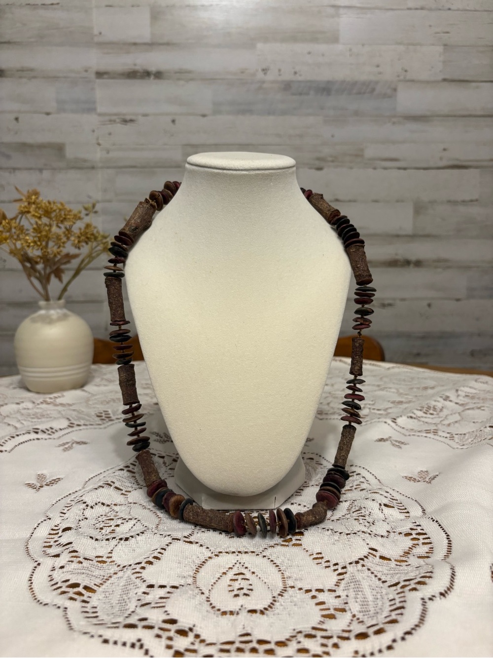 Rustic Twig Brown and Burgundy Beaded Women’s Necklace